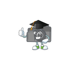 Sticker - A happy character of digital camera in a black Graduation hat