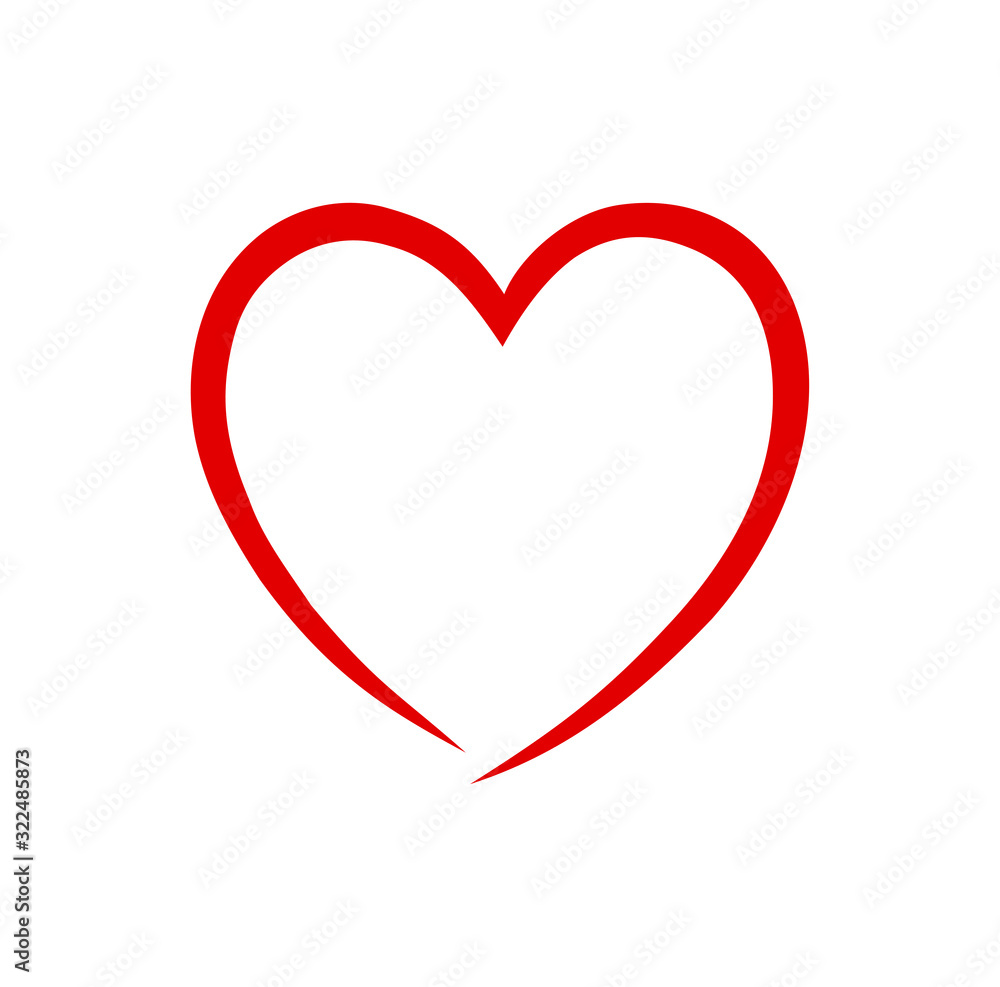 Vector red heart silhouette drawing love symbol isolated on white ...