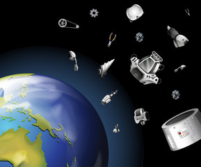 Wall Mural - scene with space trash in the space