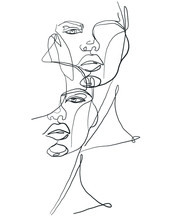 Two Faces One Line Drawing Fashion Women Illustration