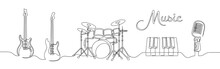 Set Of Continuous One Line Drawing Of A Musical Instruments