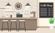 Coffee Shop - Interior, Hintergrund, flat design, Bar, Bistro, Szene, Vektor