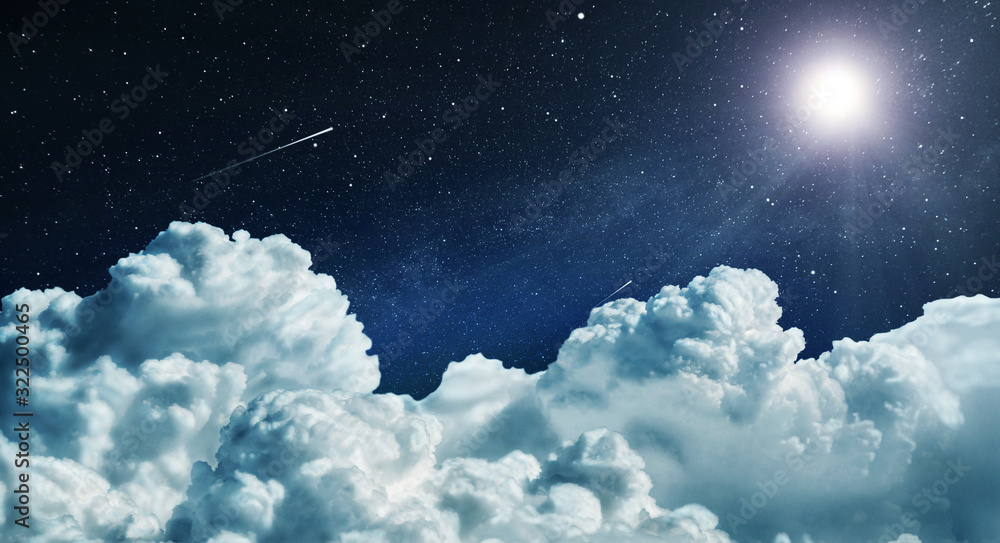 Night sky with clouds and stars - obrazy, fototapety, plakaty 