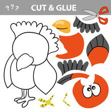 Education Paper Game For Children. Use Scissors And Glue To Create The Image. Cut And Glue Game With Funny Bird