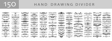 Mega Set Of 150 Doodle Sketch Drawing Divider, Wedding Card Design Element Or Page Decoration