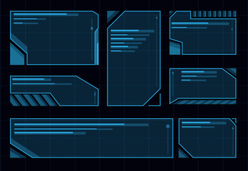 HUD futuristic user interface. Abstract blue control panel layout design. Sci fi virtual tech display. Futuristic spaceship frame frame