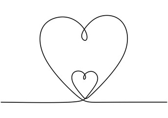 Continuous line drawing two hearts. Minimalism love symbol. one line draw vector illustration. Good for valentine greeting card