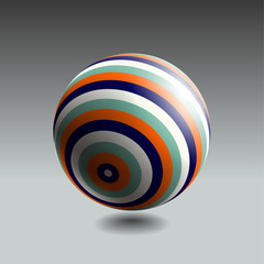 Color striped sphere with realistic light and shadow. Abstract 3D vector object.