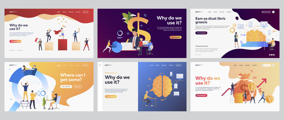 Wall Mural - financial success set. team winning award, getting money, making graph. flat vector illustrations. b