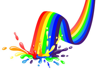 Sticker - Bright rainbow and colorful splash with drops on a white background.