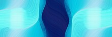 Decorative Designed Horizontal Header With Sky Blue, Midnight Blue And Pale Turquoise Colors. Dynamic Curved Lines With Fluid Flowing Waves And Curves