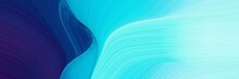 Moving Designed Horizontal Banner With Baby Blue, Midnight Blue And Dark Turquoise Colors. Dynamic Curved Lines With Fluid Flowing Waves And Curves