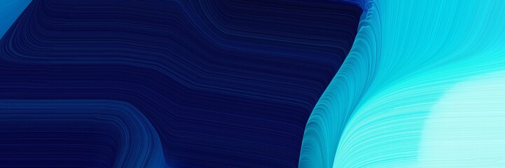 Poster - decorative horizontal header with turquoise, very dark blue and strong blue colors. dynamic curved lines with fluid flowing waves and curves