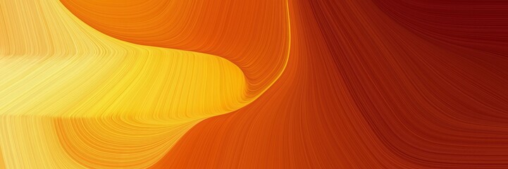 Poster - surreal horizontal header with saddle brown, coffee and pastel orange colors. dynamic curved lines with fluid flowing waves and curves