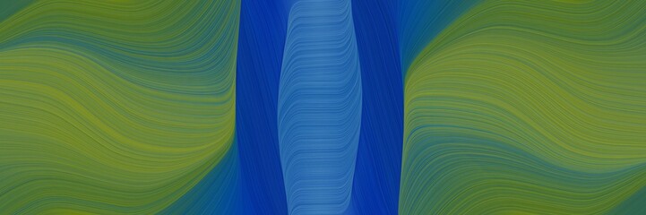 Poster - modern horizontal header with dark olive green, strong blue and teal green colors. dynamic curved lines with fluid flowing waves and curves
