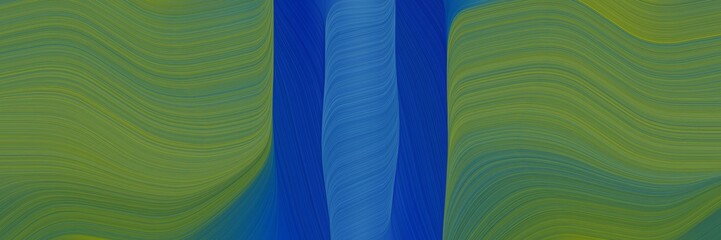 Poster - surreal designed horizontal header with dark olive green, strong blue and midnight blue colors. dynamic curved lines with fluid flowing waves and curves