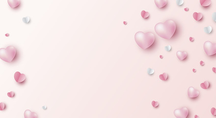 Wall Mural - Valentines day banner design of hearts on pink background with copy space vector illustration