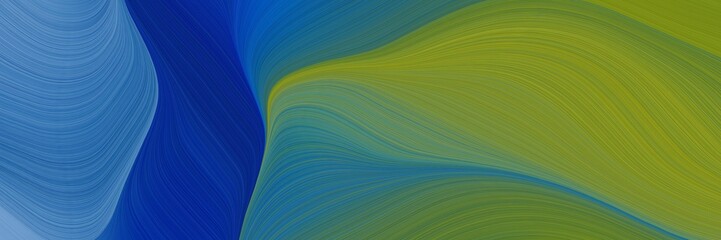 Poster - flowing header with dark olive green, olive drab and steel blue colors. dynamic curved lines with fluid flowing waves and curves