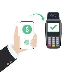 Wall Mural - fingerprint payment vector website template. mobile contactless cards, fingerprint recognition biome