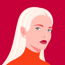 Portrait Of A Beautiful Girl In Half-turn. Young Blond Woman. Avatar For Social Networks. Fashion And Beauty. Bright Vector Illustration In Flat Style