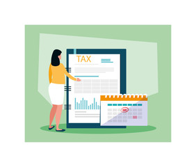 Canvas Print - businesswoman in tax day with icons