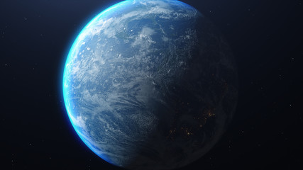 Wall Mural - Planet earth. Lights of night cities of awakening cities. Elements of this image furnished by NASA - 3d illustration.