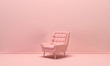 Single isolated armchair in flat monochrome pink color background, single color composition, 3d Rendering