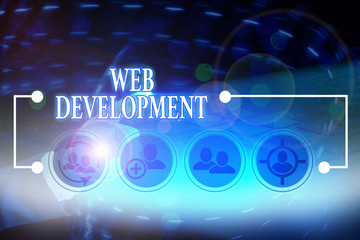 Writing note showing Web Development. Business concept for dealing with developing websites for hosting via intranet