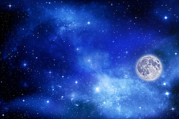 Full blue moon with star at dark night sky background