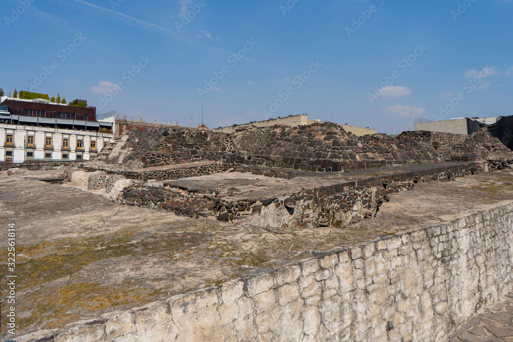 Fragment of Greater Temple (Templo Mayor) Detail of ancient aztec ruins ...