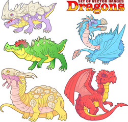 Wall Mural - cartoon scary carnivorous dragon went hunting, funny illustration