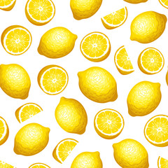 Wall Mural - vector seamless pattern with yellow lemon fruit on a white background.