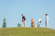 © freebird7977 - Group golfer sport course golf ball fairway.  People lifestyle playing game golf tee of on the green grass.  Asian man with friend player game shot in summer.  Healthy and Sport outdoor