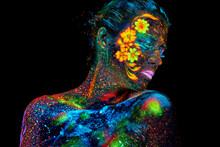 Creative Spring Flowers Uv Portrait Glowin Neon Body Art Painting
