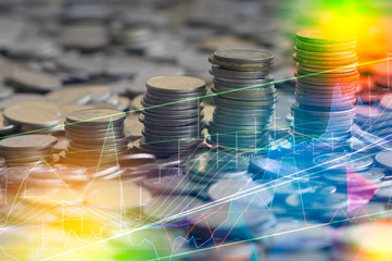 Stock market digital graph chart on LED display concept. A large display of daily stock market price and quotation. Indicator financial forex trade education background. 