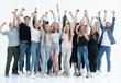 © ASDF - happy group of young people with hands up