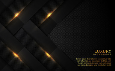 Poster - Luxury black paper shapes background a combination with golden light effect decoration. Elegant vector design template for use element celebration cover, banner advertising, party poster, invitation