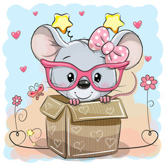 Wall Mural - Cute Mice girl in a box