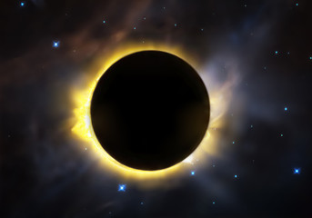 Wall Mural - the total solar eclipse, view from outer space with stars of galaxy background . elements of this im