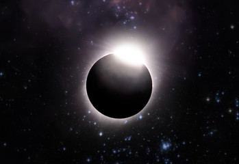 Wall Mural - the total solar eclipse, view from outer space with stars of galaxy background . elements of this im