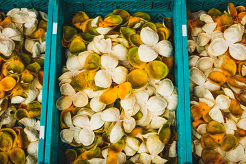 Wall Mural - Dried Mandarin Peels or dry, peeled Tangerine skin for sale