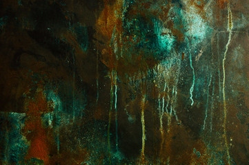 Canvas Print - The surface of the old rusty metal with the effect of old paint and scuff