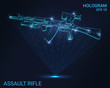 Hologram assault rifle. Holographic projection of weapons. Flickering energy flux of particles. The scientific design of the weapon.