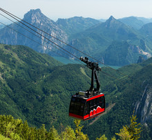 Red Cable Car In Alps