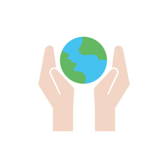 Poster - hands with world planet earth flat style