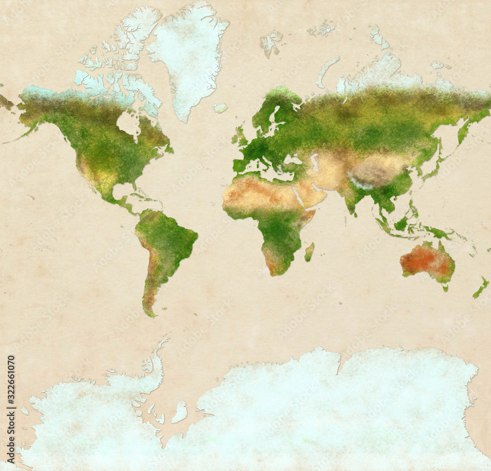 Planisphere Print Planisphere of the world ultra defined with Antarctica, paper effect ...