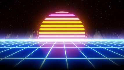 Wall Mural - 80s retro synthwave grid 3d render animation