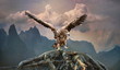 eagle with wings outstretched in the mountains