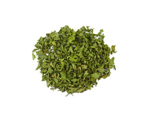 Wall Mural - Spice dried celery pile isolated on white background. Green spice.