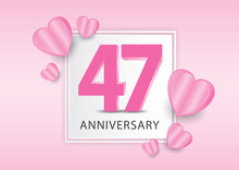 47 Years Anniversary Logo Celebration With Heart Background. Valentine’s Day Anniversary Banner Vector Template